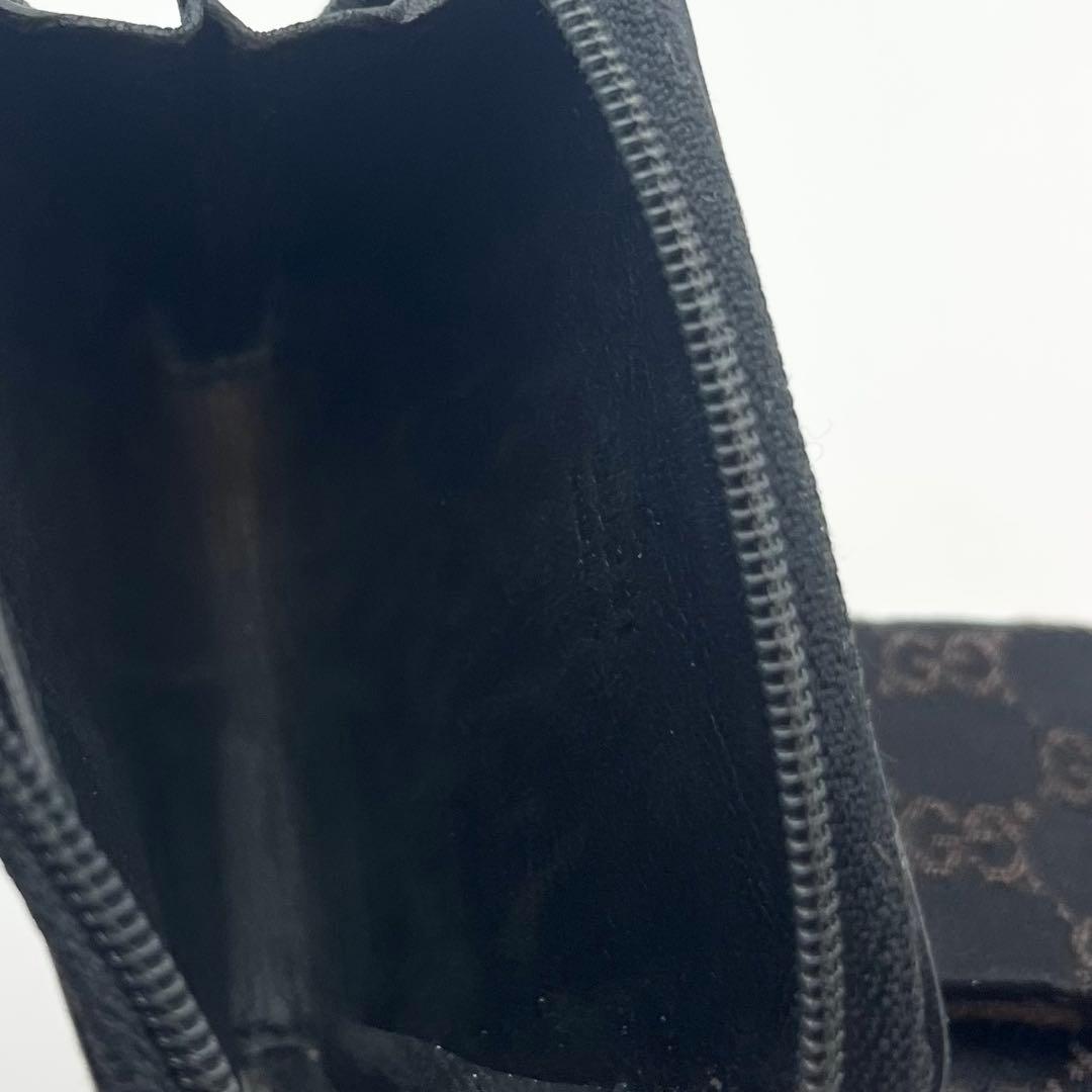 【美品】 GUCCI グッチ ケース シマ ラウンドファスナー ブラック