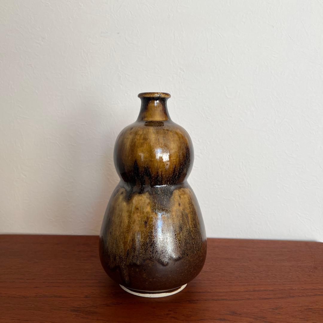 【希少】瀬戸本業窯 水野半次郎作 鉄釉瓢形壺 民藝