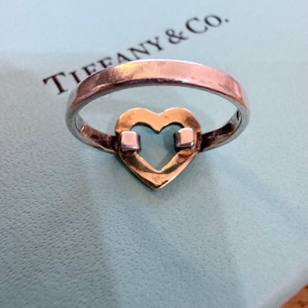 ティファニー ハートリング シルバー&ゴールド オープンハート9号