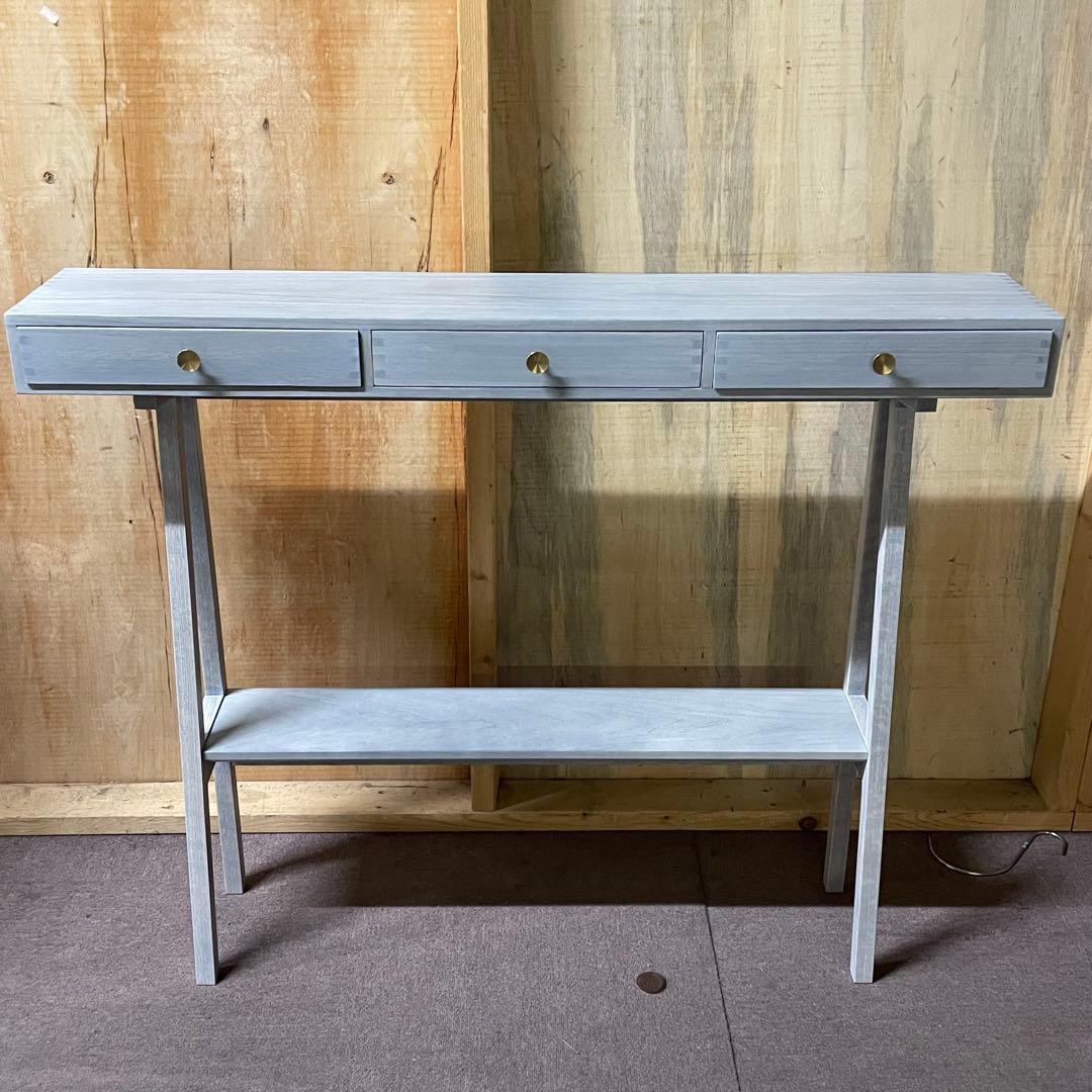 【美品】大川家具 境木工 コンソールテーブル 長机 ジンダイ グレーブルー