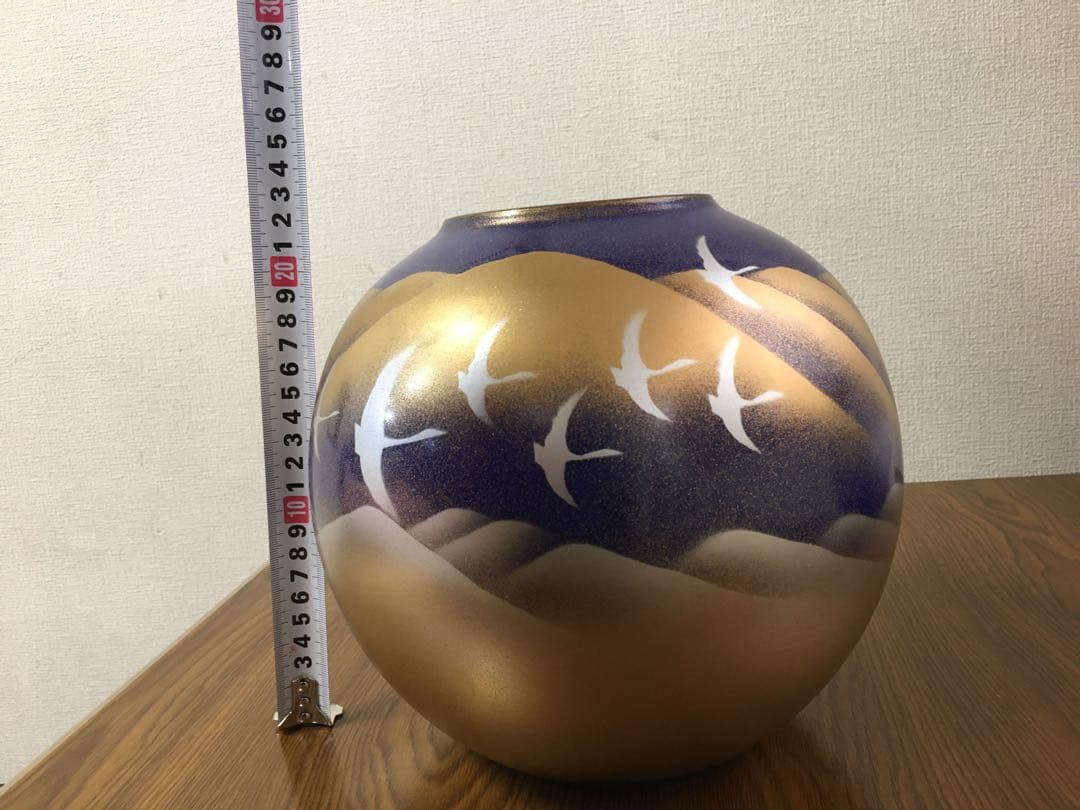 九谷焼 九谷旭山 鶴 花瓶