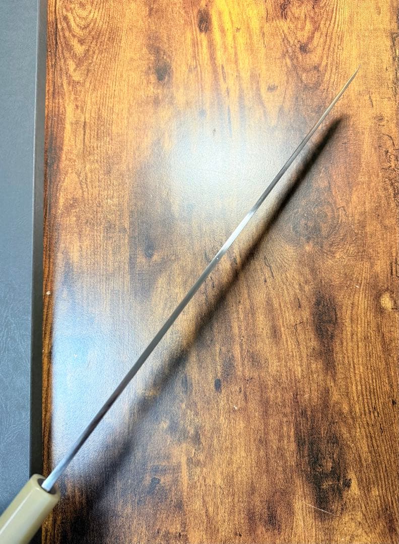 【堺打刃物】森本光一作　刺身 先丸　青ニ鋼 墨流し　　尺三寸　黒檀八角白水牛柄