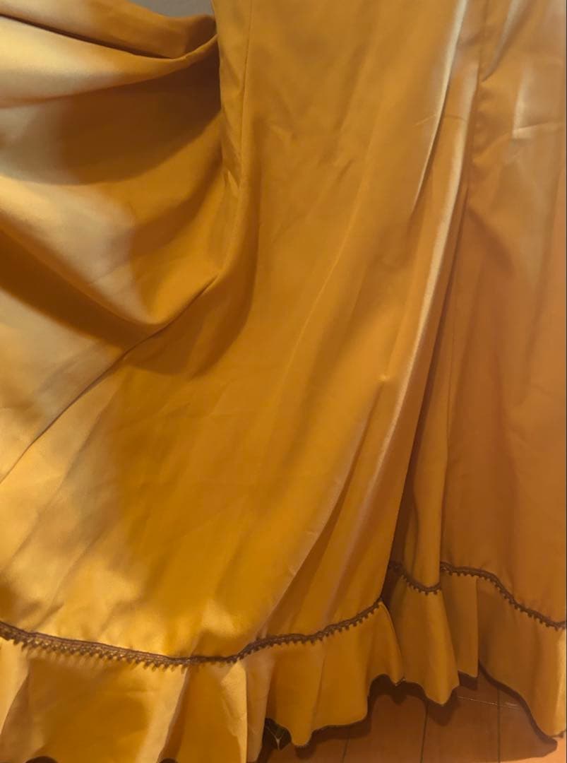 フラメンコ衣装ペチコート付き3点セット焦げ茶×辛子手作り中古美品