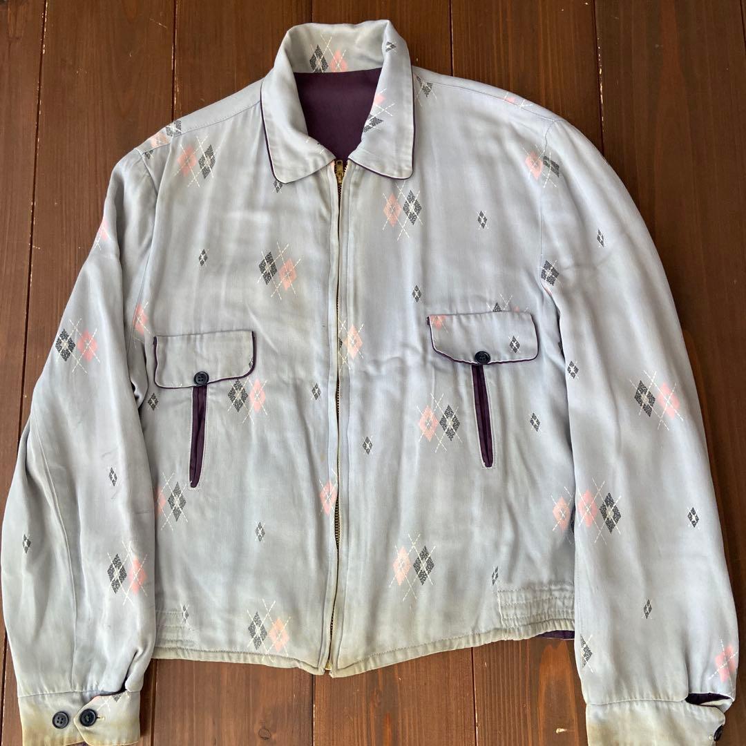 50s ダイヤ アーガイル レーヨン ギャバジャン ロカビリー ヴィンテージ