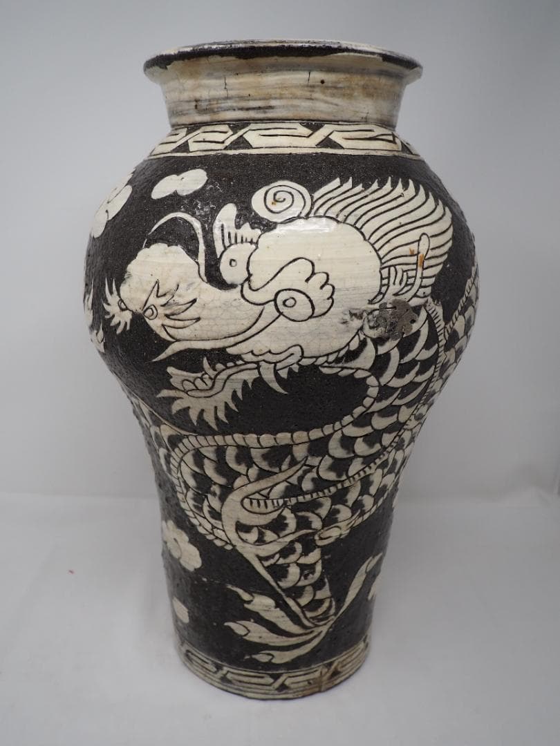 雲竜紋梅瓶　磁州窯　龍デザイン　中国　-SO