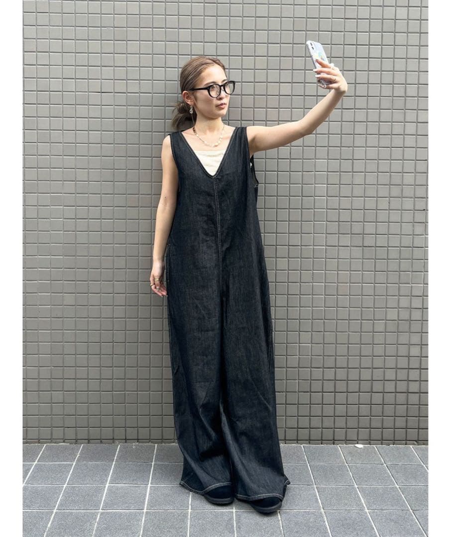 デニム ノースリーブ　オールインワン