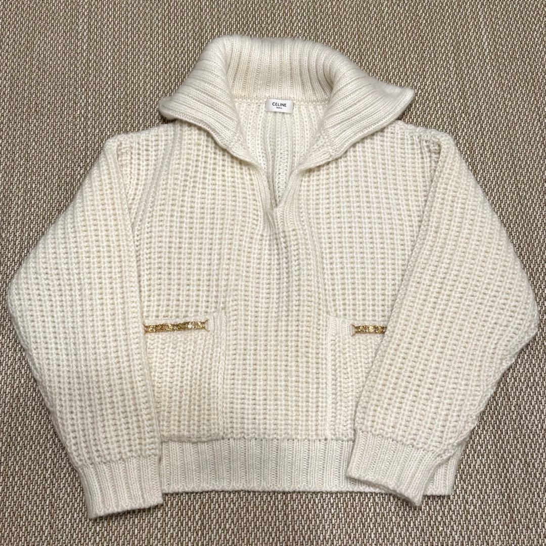CELINE セリーヌ リブ編み ニット ブルゾン レディース S カーディガン