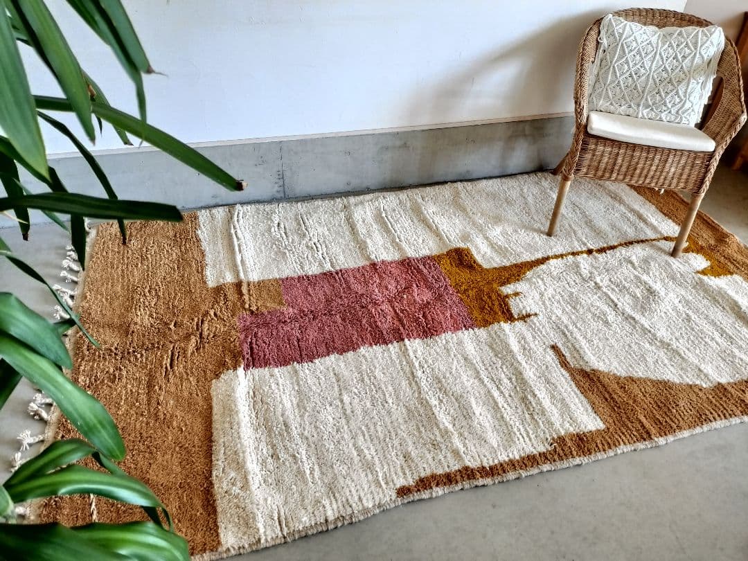 大判/新品/モダンなベニワレンラグ モロッコNo.748