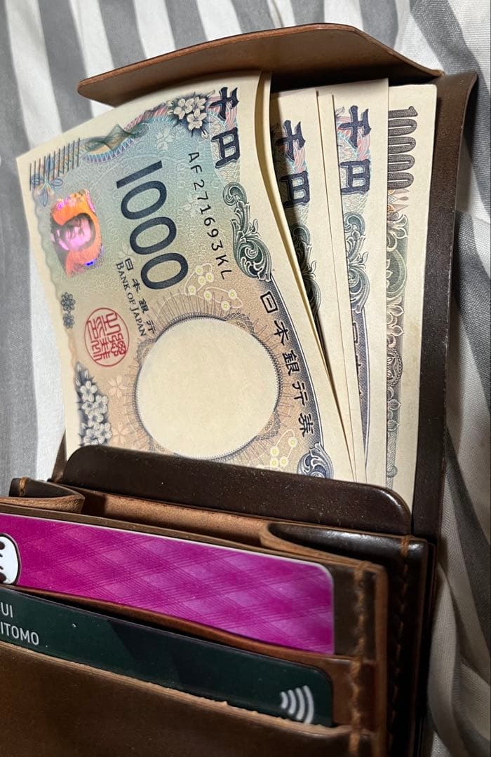 ぎ*ん様 ミニウォレットホーウィン社製シェルコードバンマーブルダークコニャック