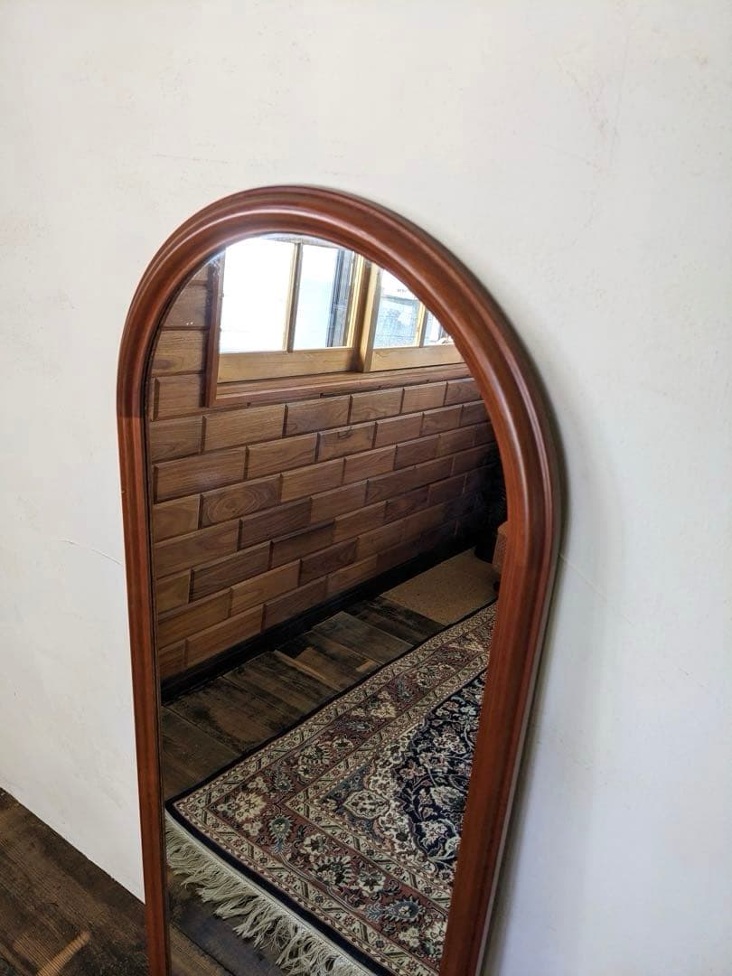 アーチ型 木製フレームミラー 姿見 全身鏡