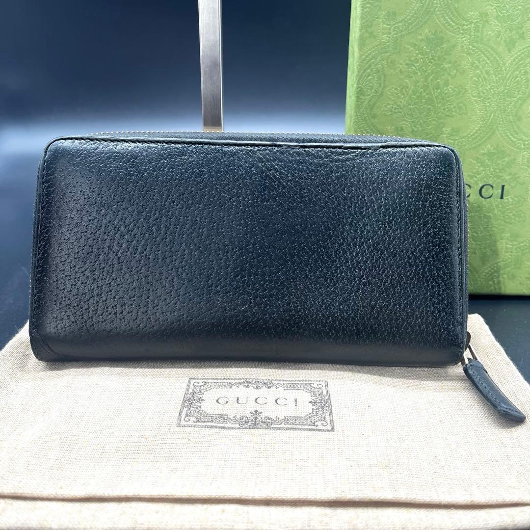 グッチ 長財布 ラウンドファスナー マーモント金具 レザー 本革 黒