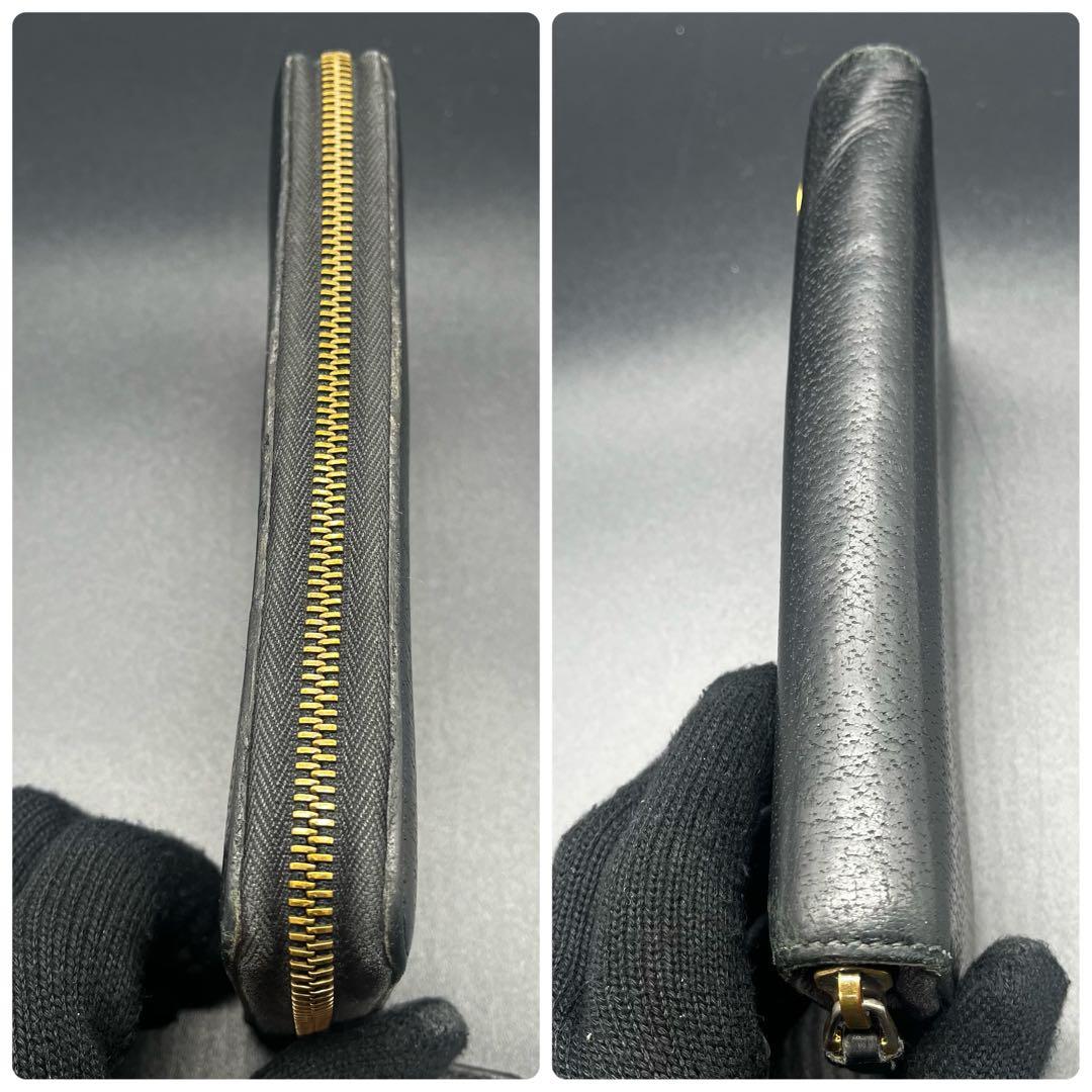 グッチ 長財布 ラウンドファスナー マーモント金具 レザー 本革 黒