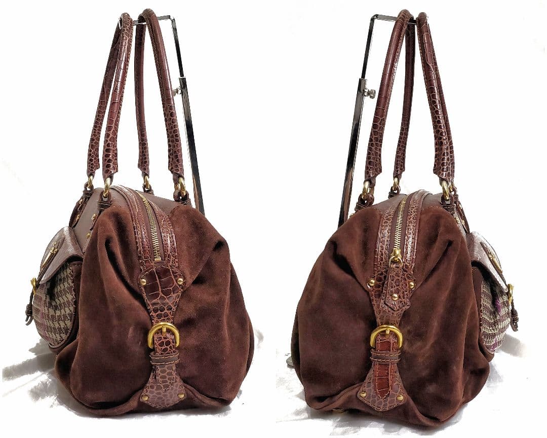 美品✨ETRO ボストンバッグ ロゴ金具 クロコ型押し・PVC切替え ペイズリー