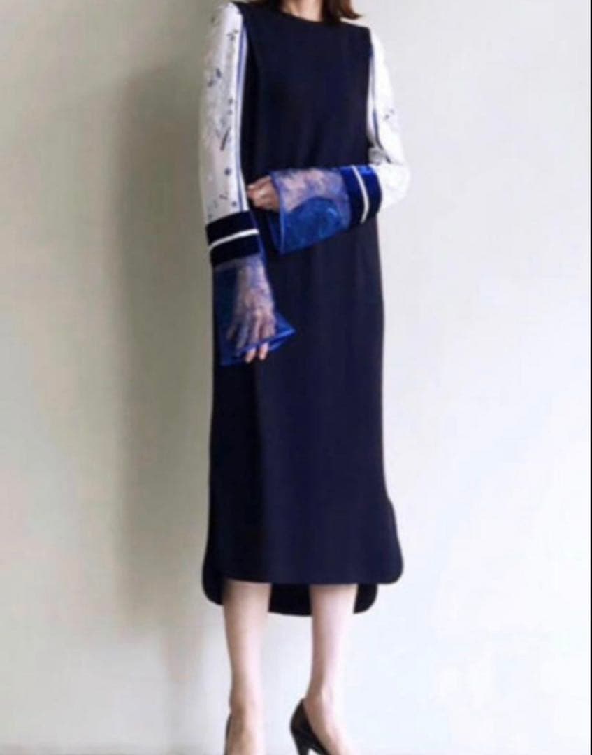 と*ん様 i*i様 マメクロゴウチ シルクラメドレス サイズ2 ネイビー