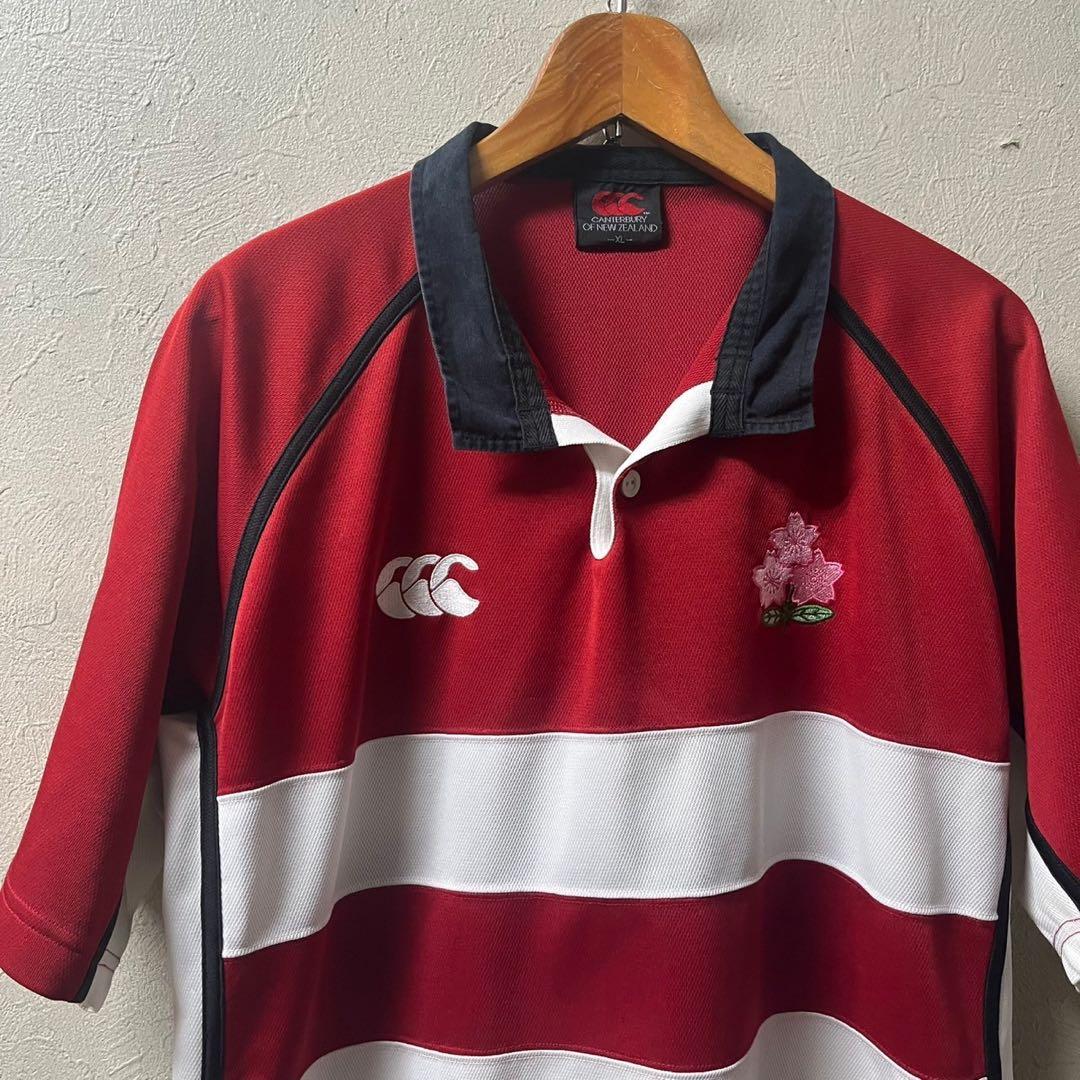 ラグビー 赤白ボーダーシャツ ラグビージャージ 刺繍ロゴ 桜 日本代表　XL