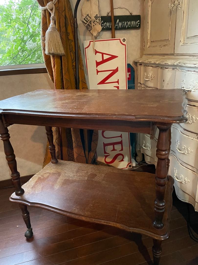 フランス　アンティーク　家具　二段　テーブル　飾り棚　トローリ　ワゴン　シェルフ