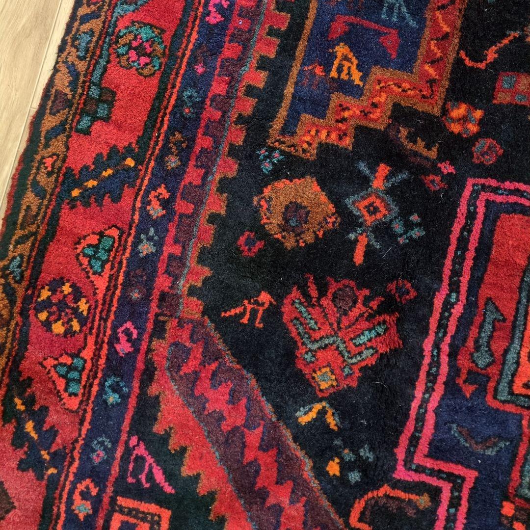 ペルシャ絨毯 267x140 手織り 美術品 草木染 ハマダン産クリーニング済み