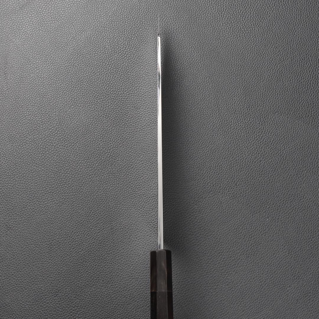 11122切付け牛刀 7寸 鏡面仕上げ 家庭用 業務用 両刃 黒檀黒水牛角八角柄