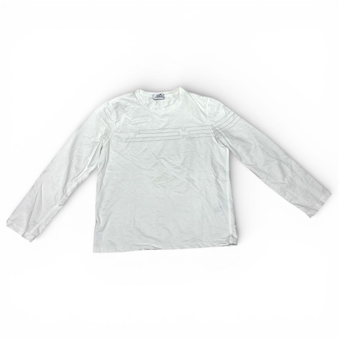 正規品 HERMÈS エルメス 長袖カットソー L ホワイト 定番 上質コットン