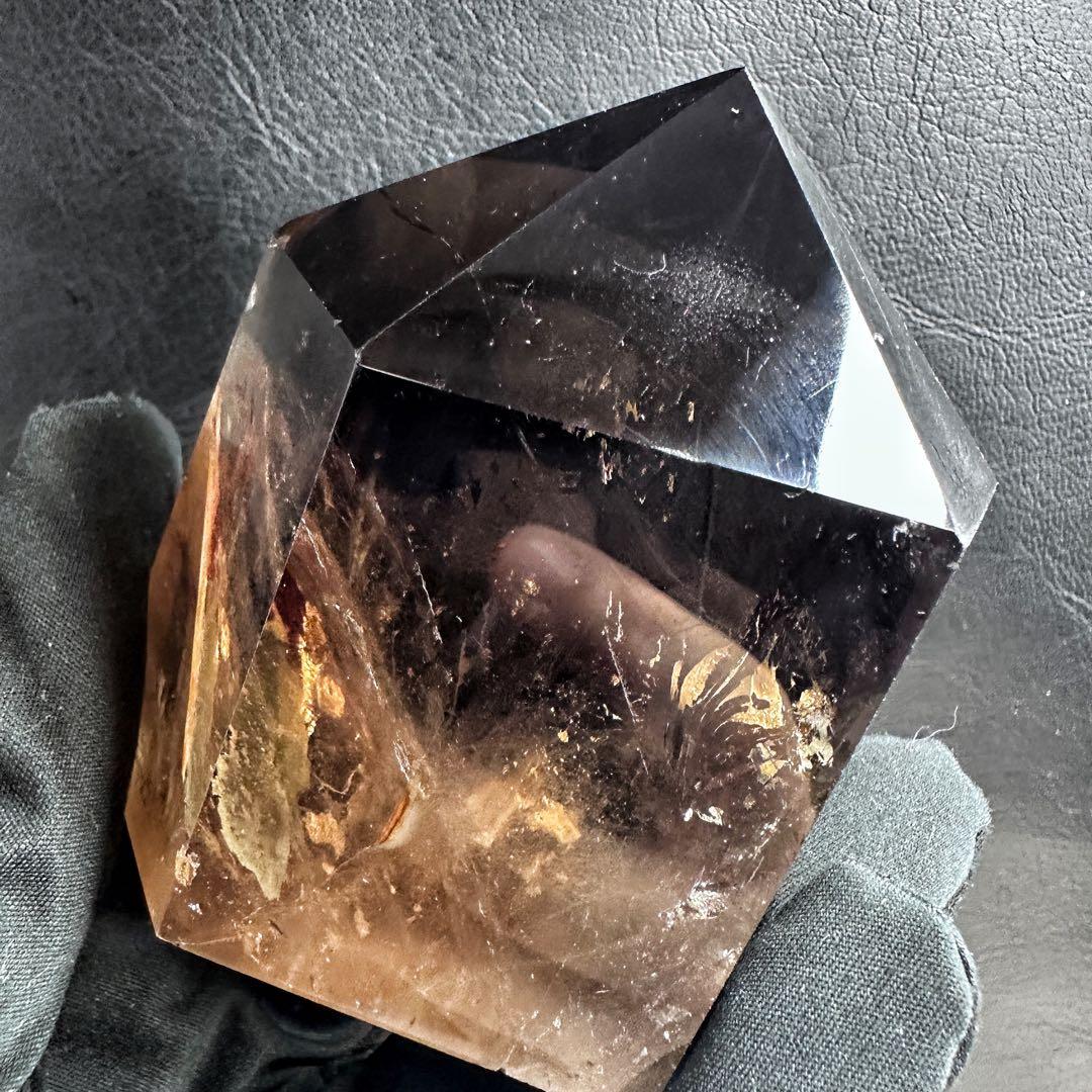 【金運· 魔除 ·浄化】レインボー☆煙水晶スモーキークォーツ六角柱原石A1293