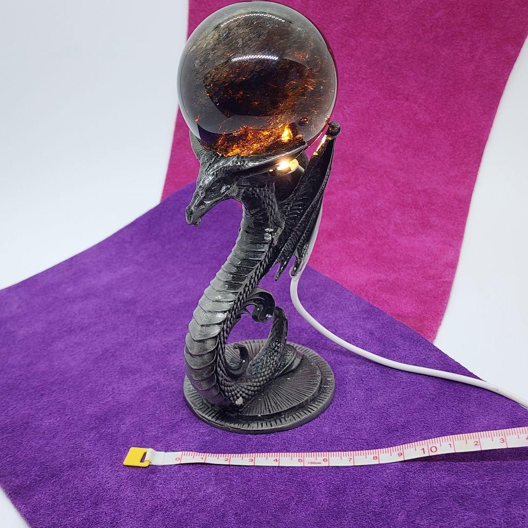 天然スモーキーモリオン スフィア約6.5cm◆最強魔除けと浄化◆光る台座付