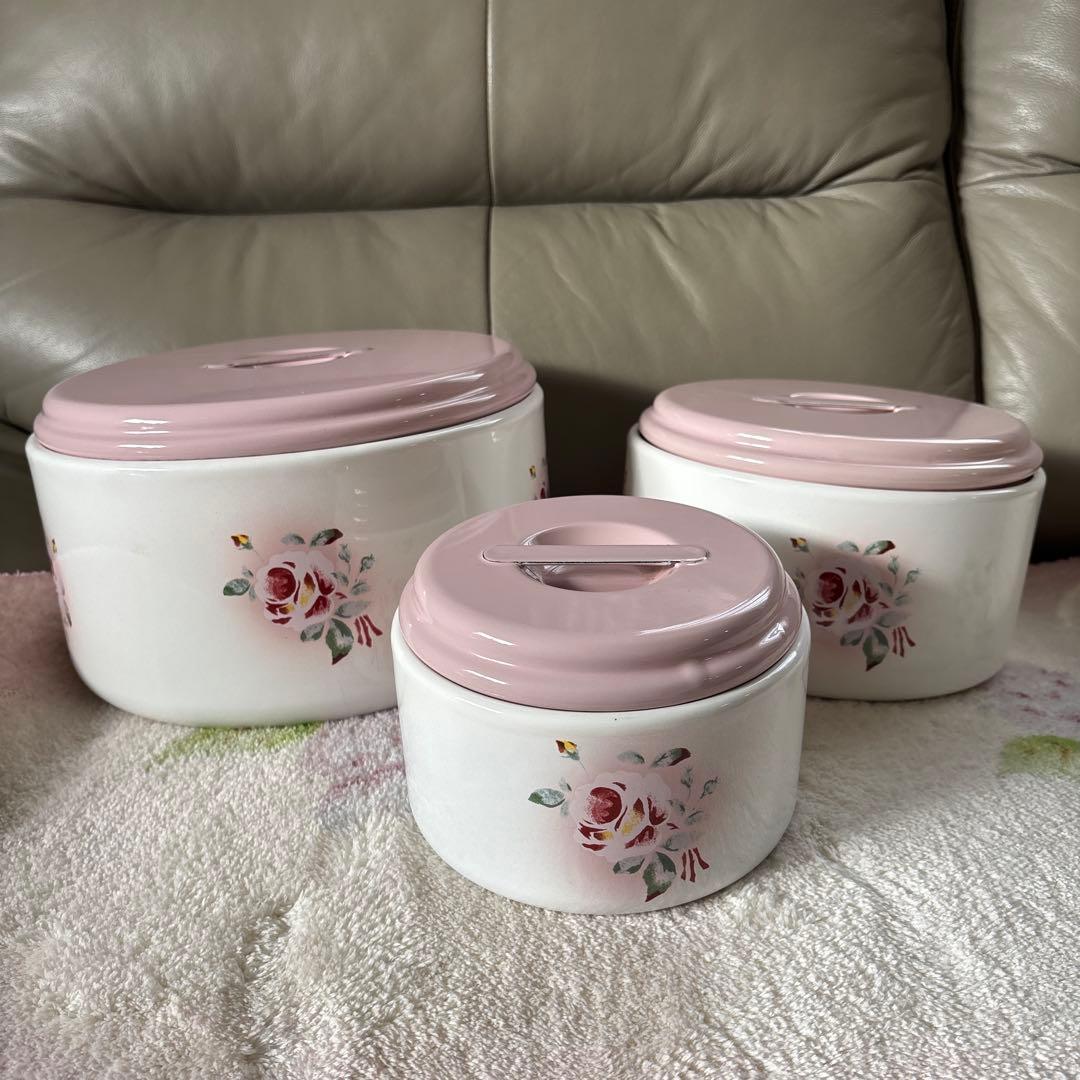 イマン　ホーロー製　プリンセスローズ　丸缶3個セット