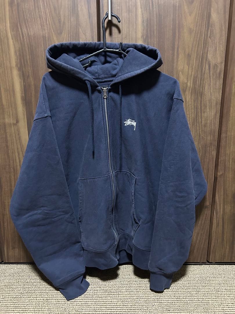 Stussy ネイビー ジップアップフーディ パーカー