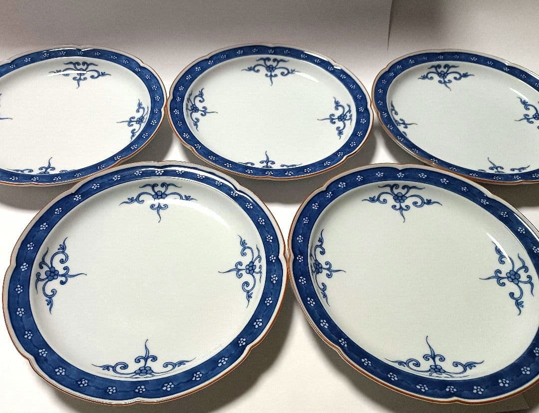 源右衛門窯 染付 四方唐草 19㎝ 皿 5枚組 未使用品