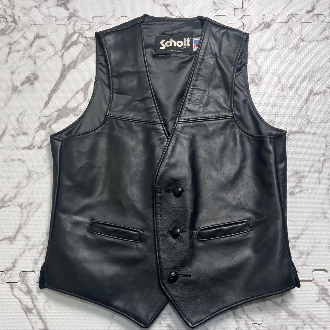 希少✨schott レザージャケット　ベスト 牛革 ブラック Msize