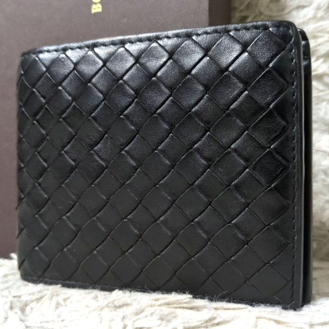 美品 RFID搭載 近年モデル BOTTEGA VENETA 二つ折り財布 黒