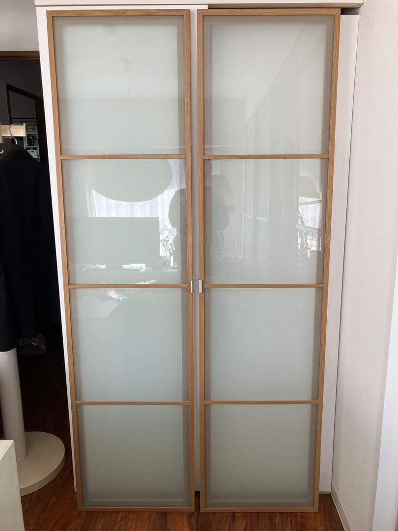 IKEA PAX ワードローブ　扉のみ　オーク材　フロストガラス