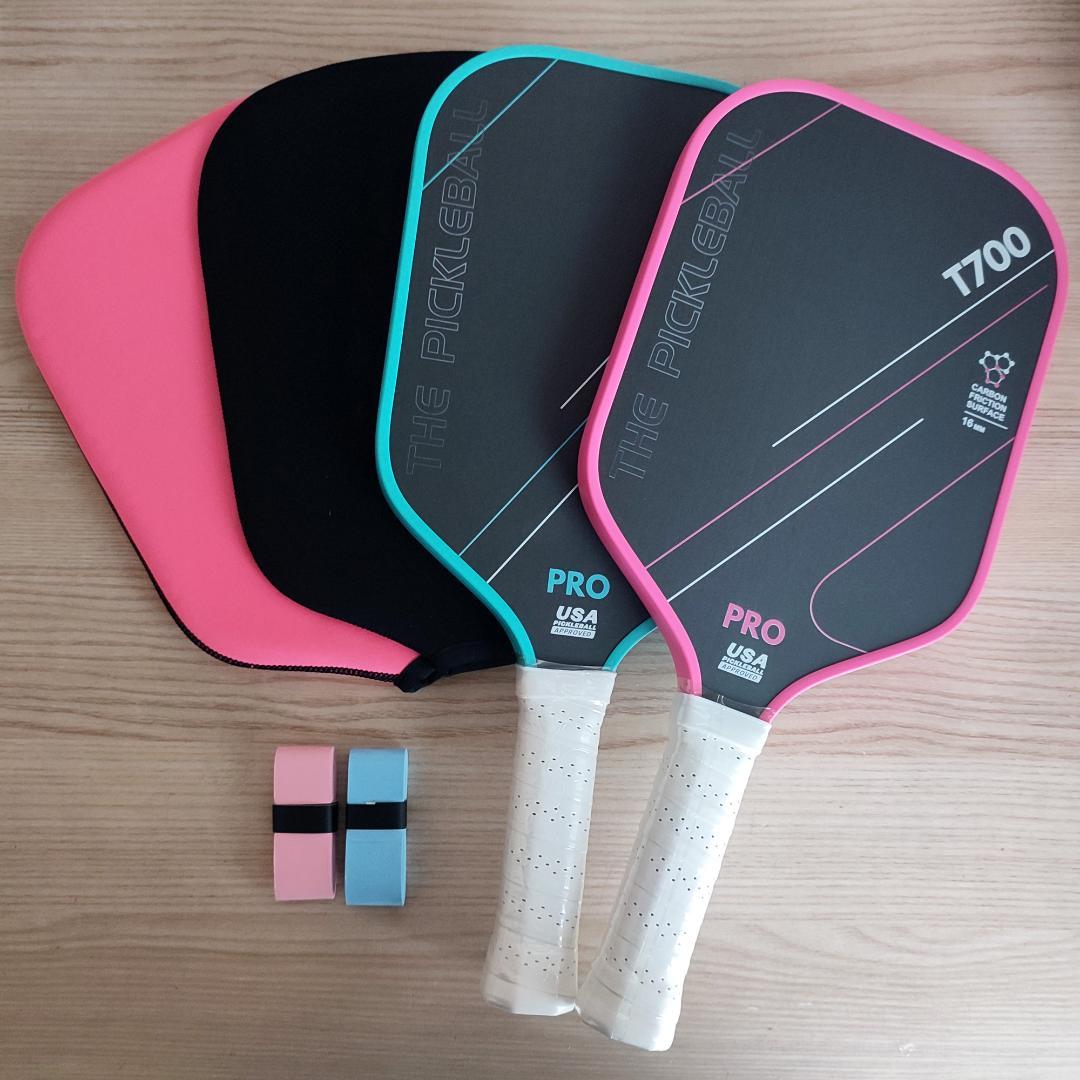 2個セット ピックルボール パドル T700生カーボン ピンク 青 カバー付き