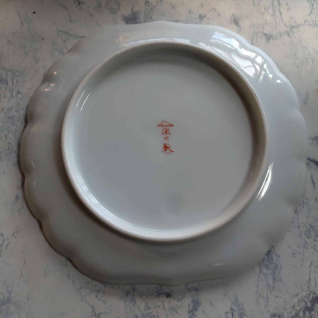 新品未使用品　深川製磁　ブルーチャイナ　 ❋希少菊割フリル中皿❋　五客揃い