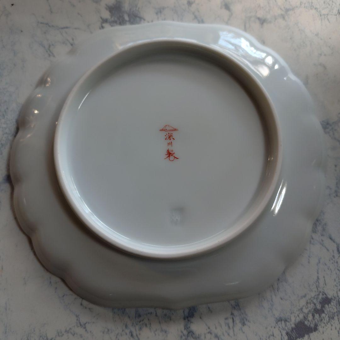 新品未使用品　深川製磁　ブルーチャイナ　 ❋希少菊割フリル中皿❋　五客揃い