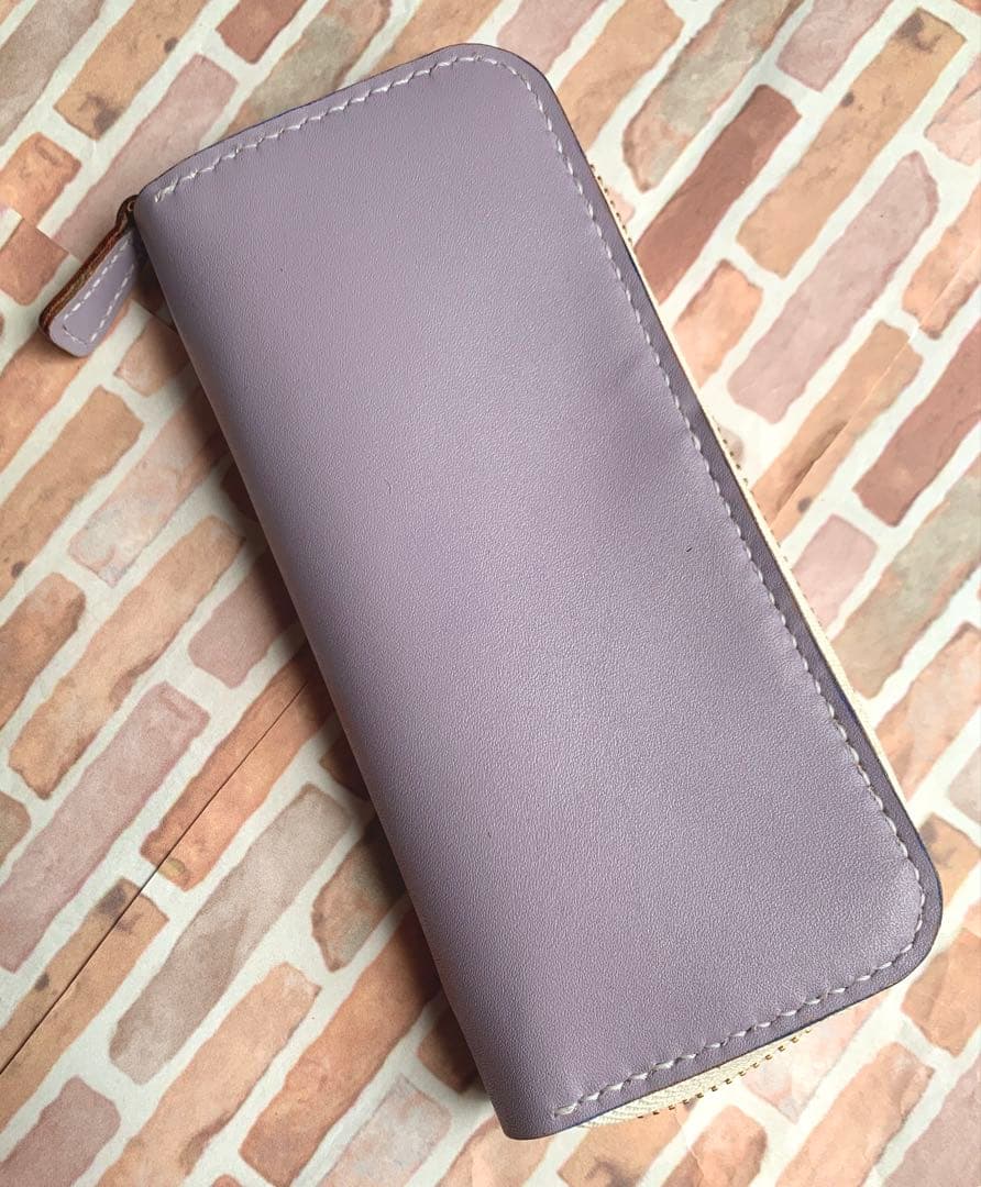 本革 3本挿しラウンドファスナーペンケース パープル 姫路レザー 手縫い