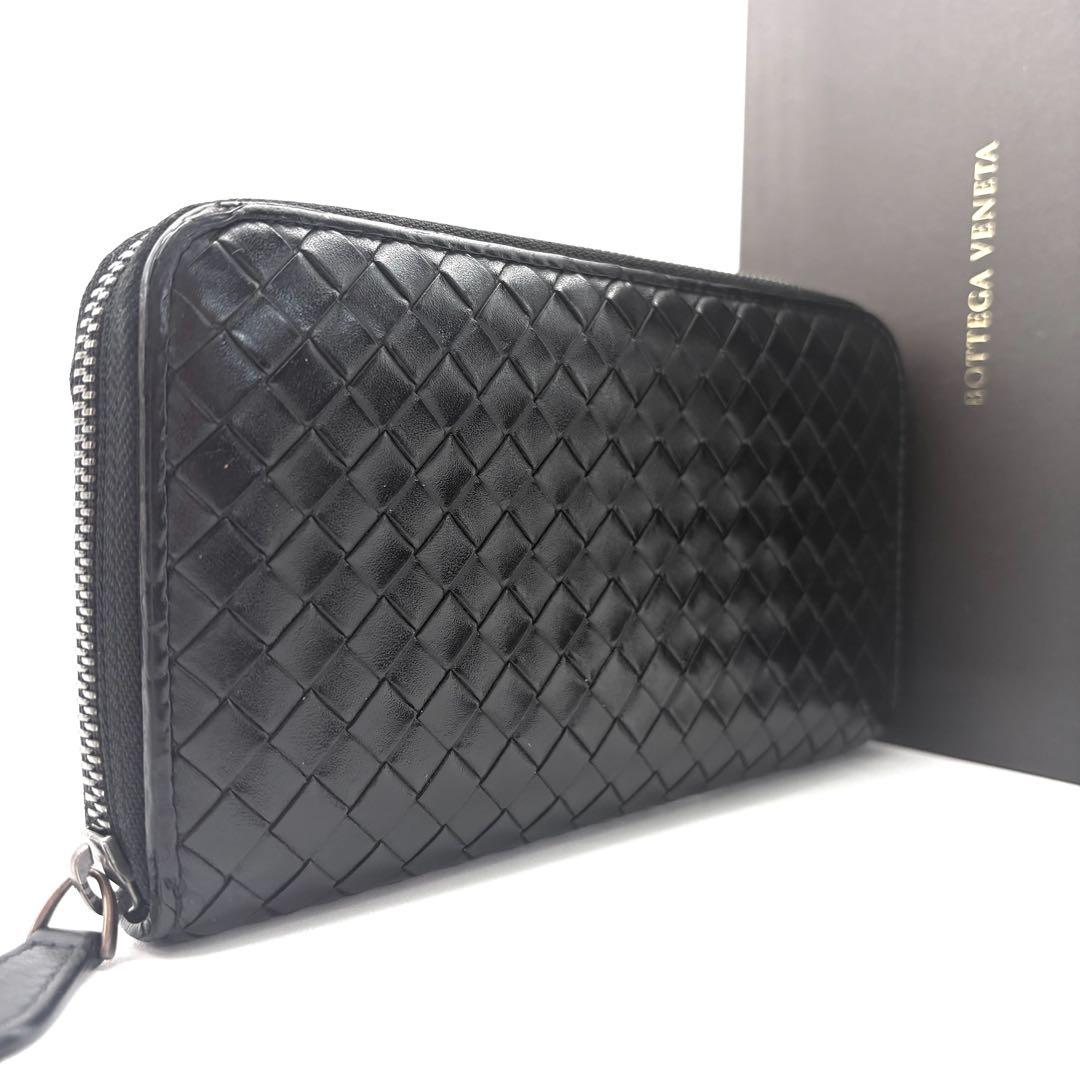 【美品】BOTTEGA　長財布　ラウンドジップ　イントレチャート　ラムレザー