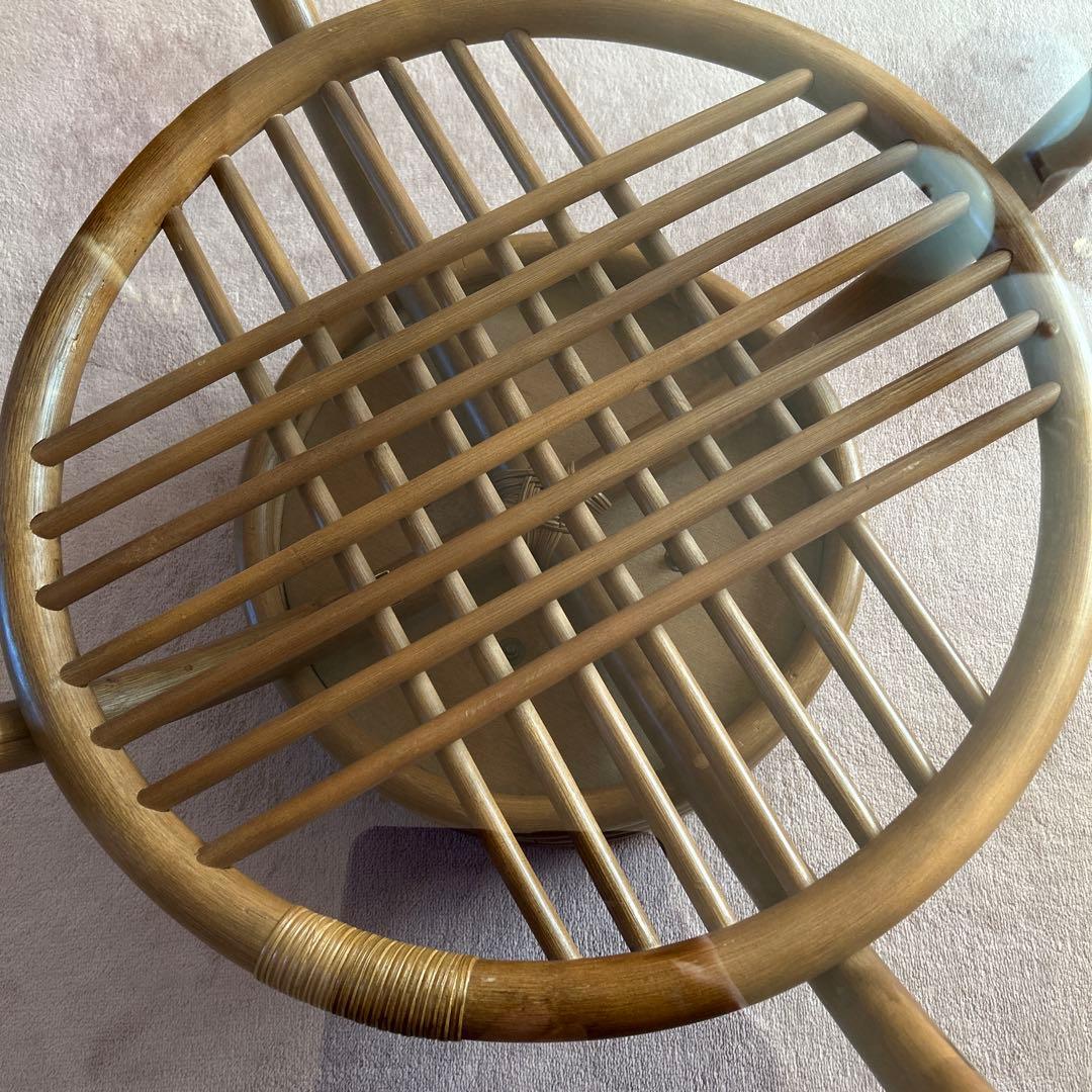 ラタンのテーブル ガラス天板 直径81cm ガラス直径73cm 高さ50cm