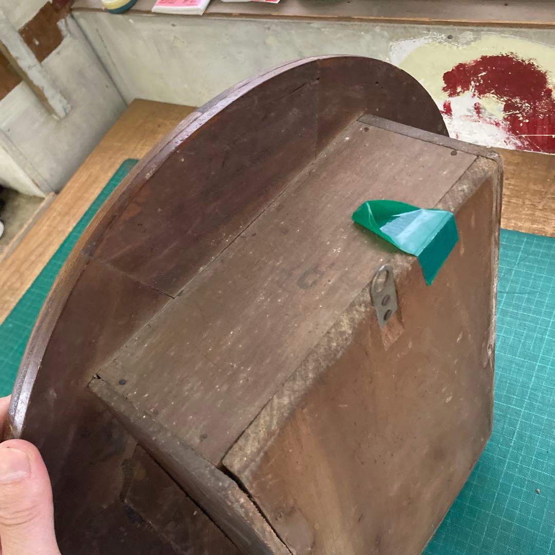 詳細不明 ジャンク 古いボンボン時計 丸型 欅 けやき 天然木 替えゼンマイ付き