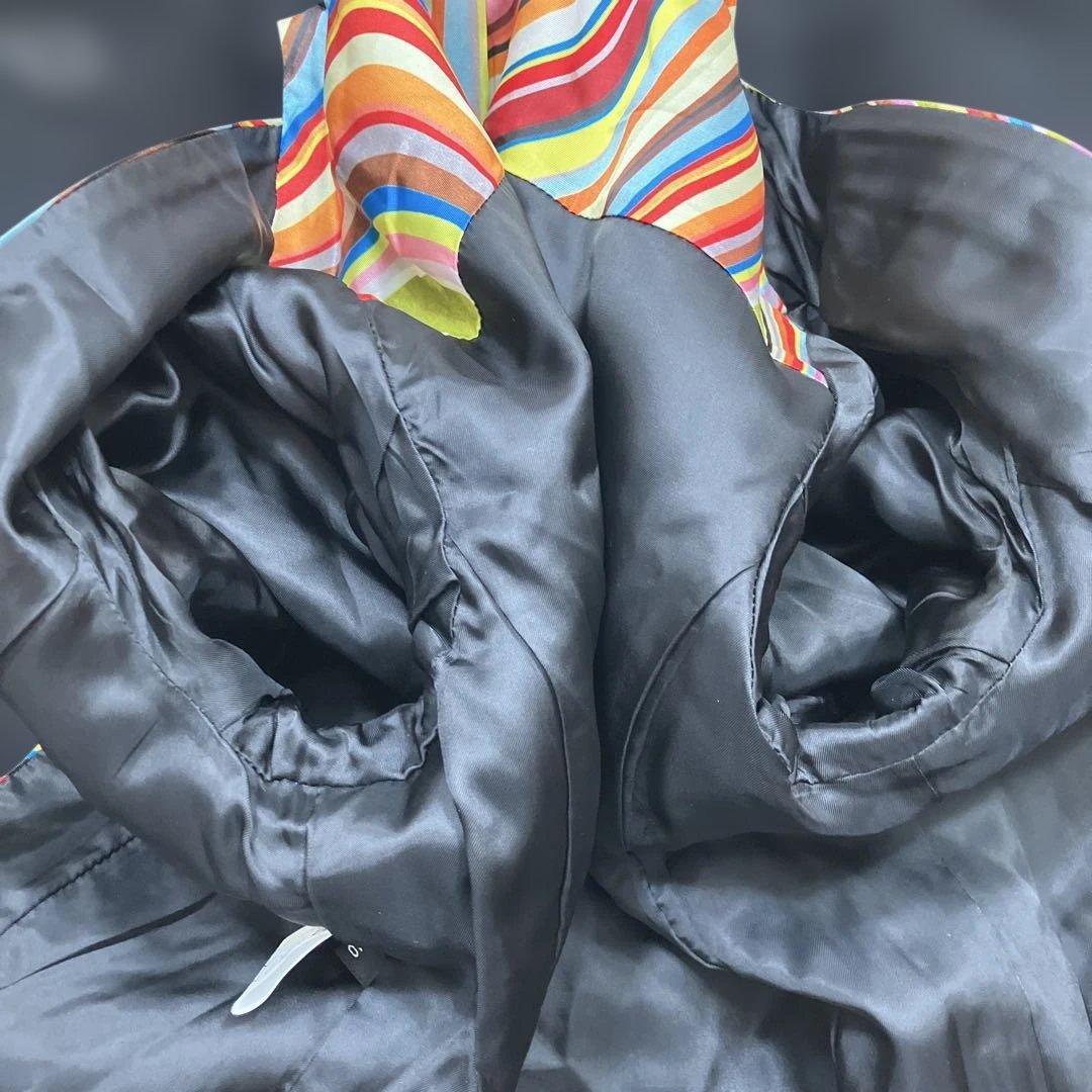 極美品ポールスミスブラック トレンチコートカシミヤ混 マルチストライプ 黒色 L