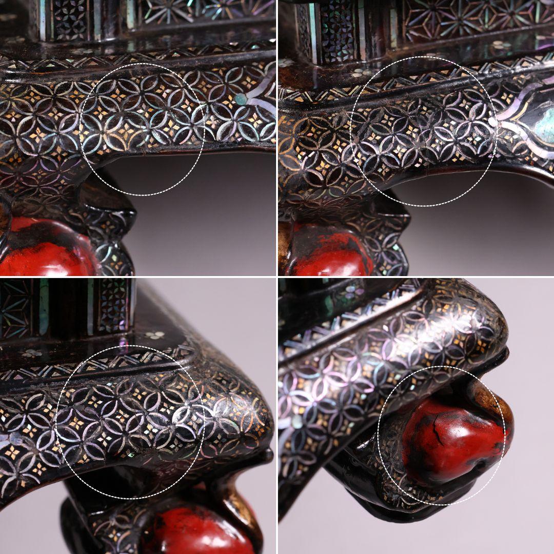 時代唐物 青貝螺鈿細工 楼閣人物 平卓 花台 香炉台 58cm 木製【MA624