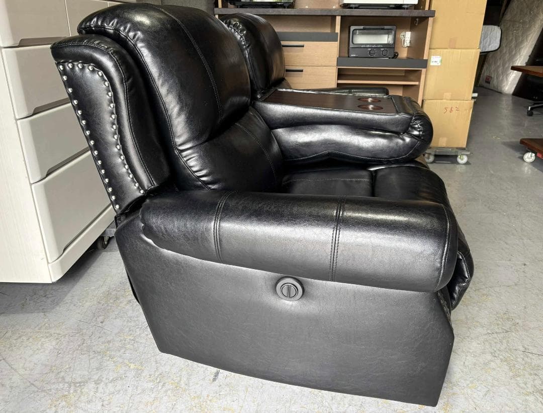 おしゃれ 電動リクライニングソファ3人掛けレザーソファ幅190cmUsed/美品