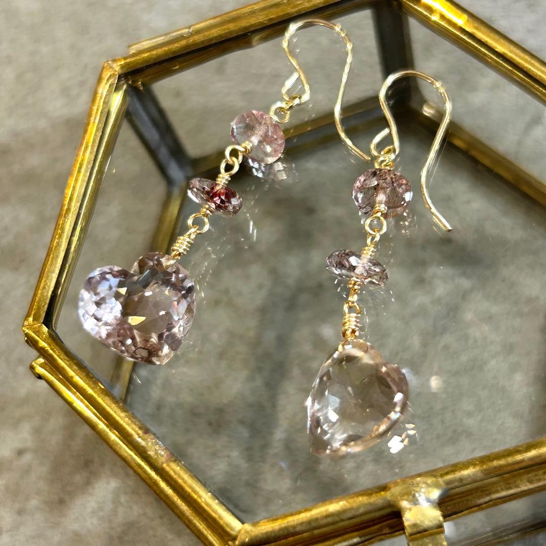 アメトリン　ファセットハート　14kgf　天然石ピアス/イヤリング