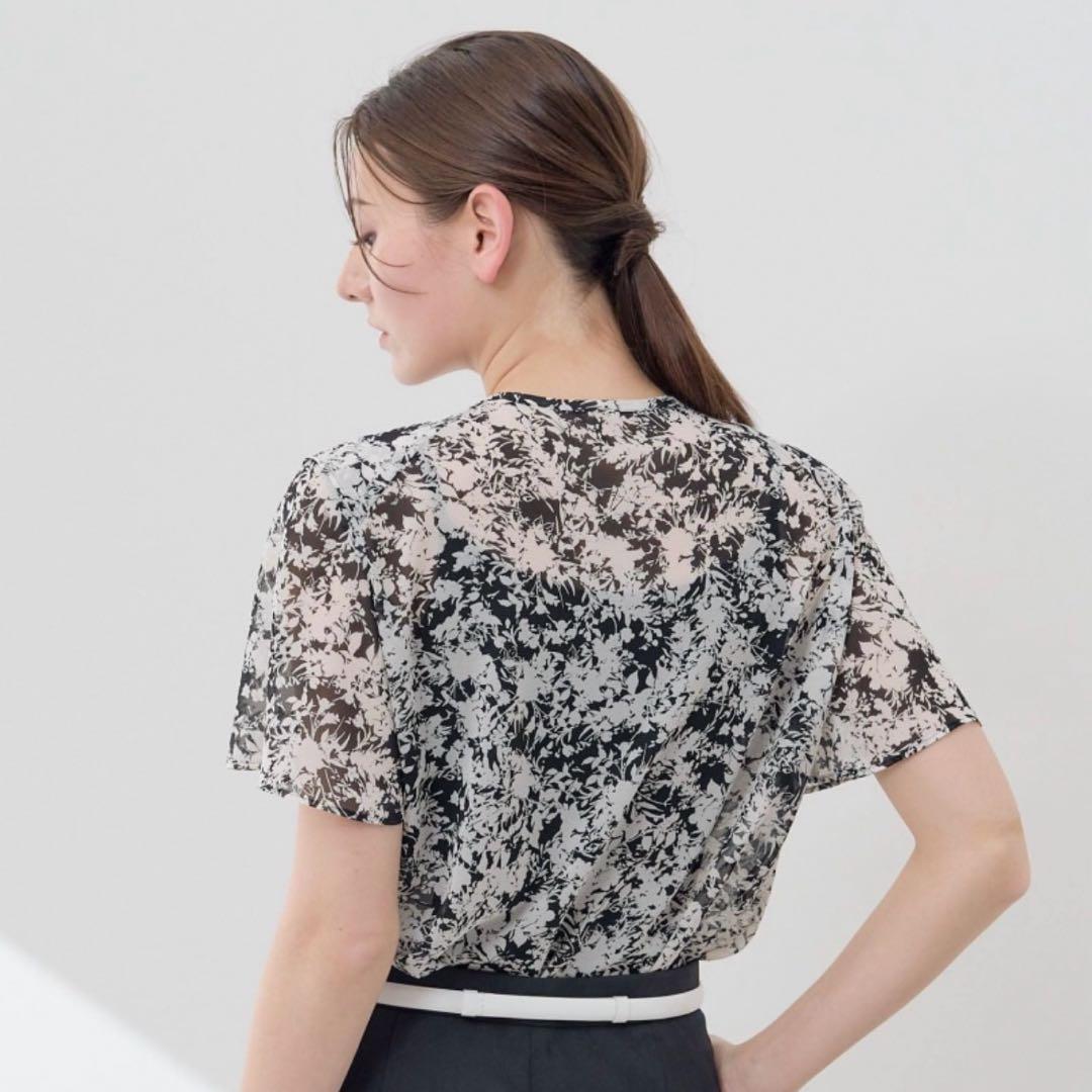 ANAYI アナイ シャドーフラワープリントラッフルブラウス