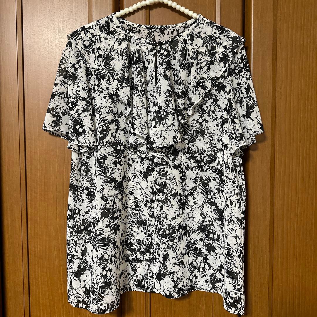 ANAYI アナイ シャドーフラワープリントラッフルブラウス