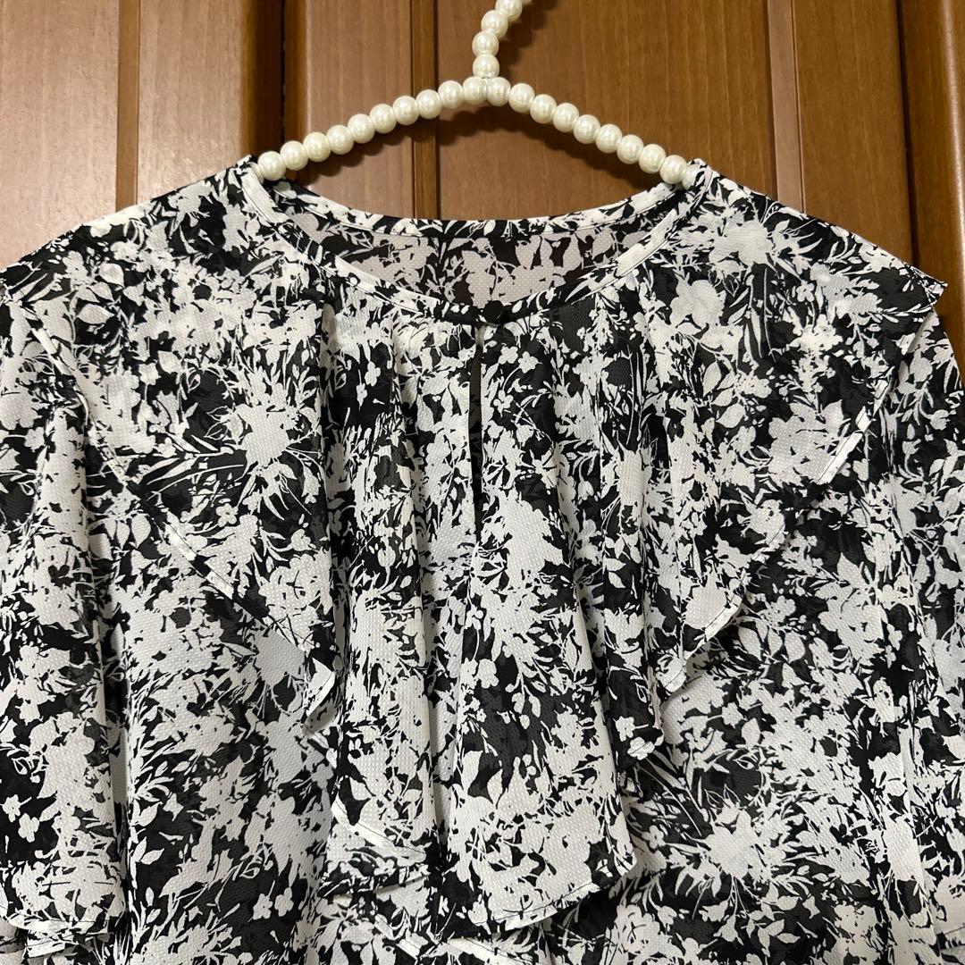 ANAYI アナイ シャドーフラワープリントラッフルブラウス