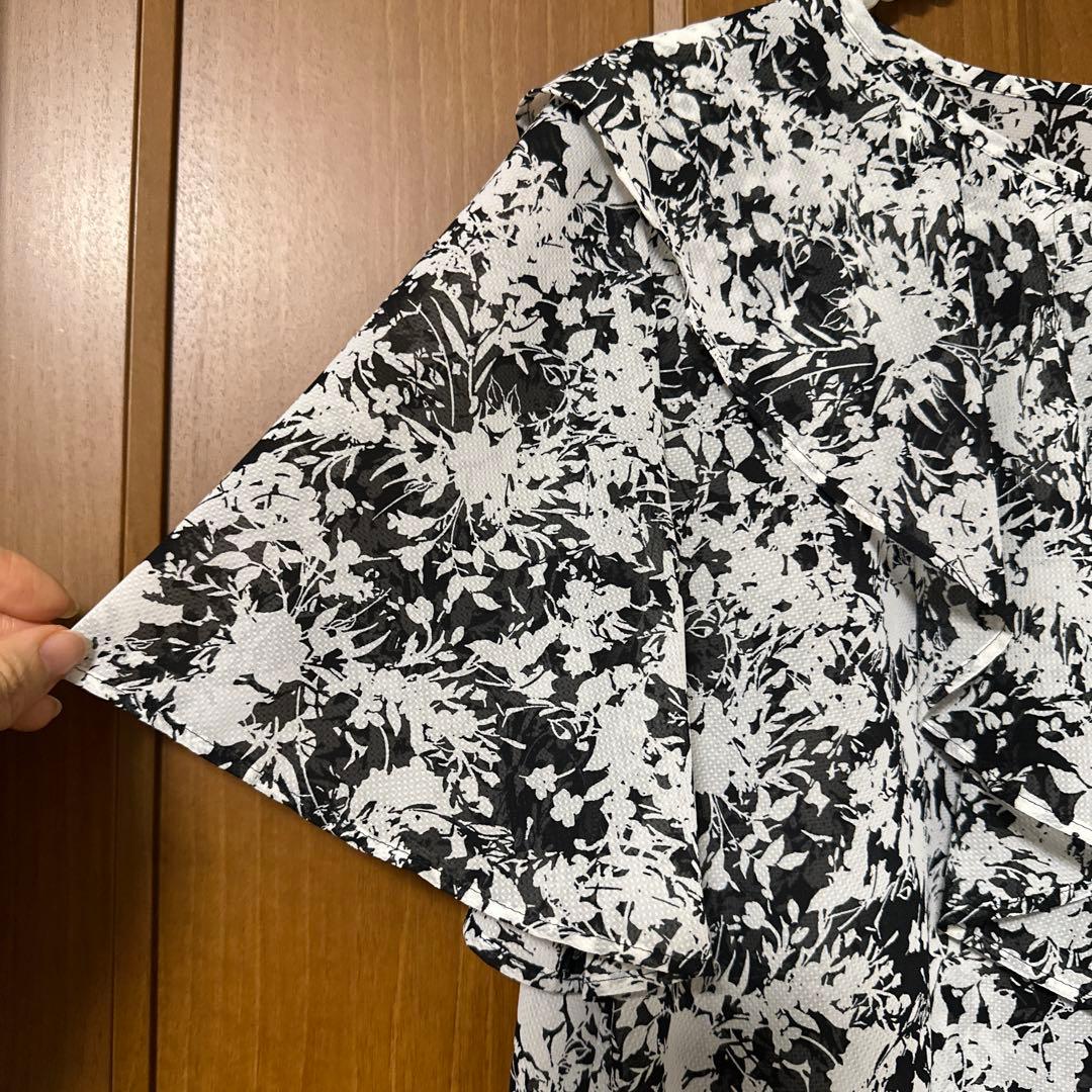 ANAYI アナイ シャドーフラワープリントラッフルブラウス