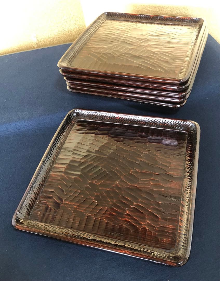 《レ》伝統工芸 讃岐彫 四方膳6客 讃岐膳 盆 刳抜 251201お2