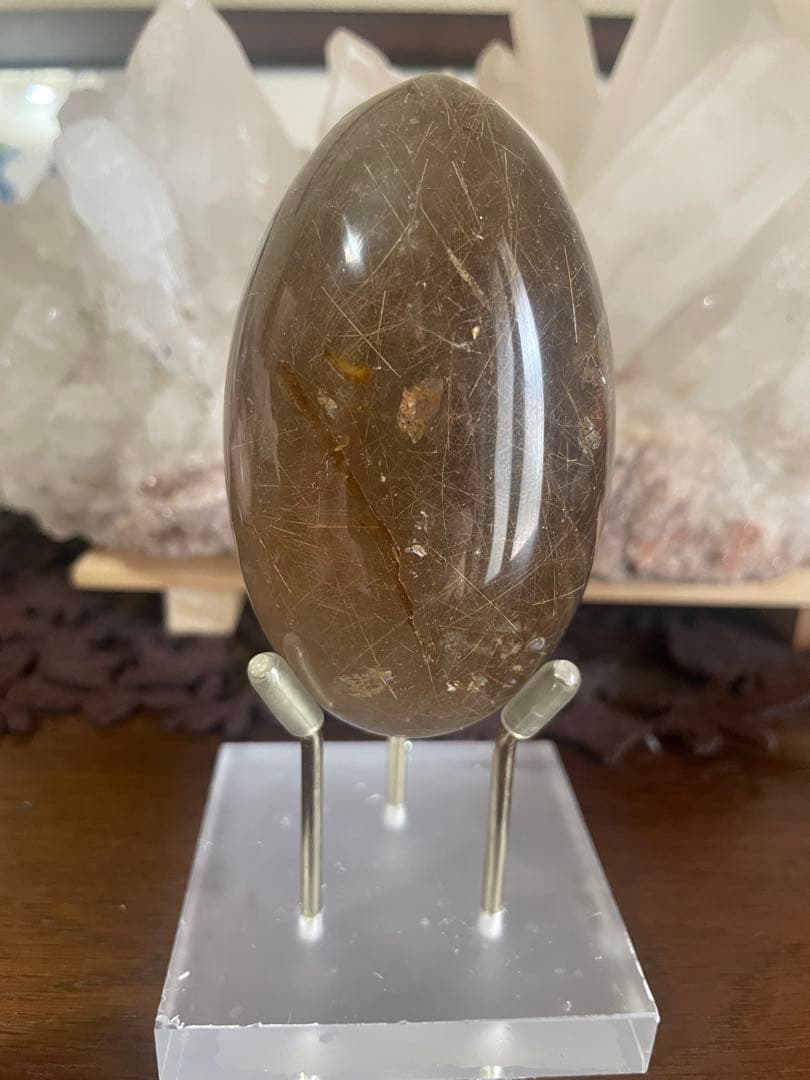 スモーキールチル卵型8.5cm✖️5cmたまご置物　天然石　金運