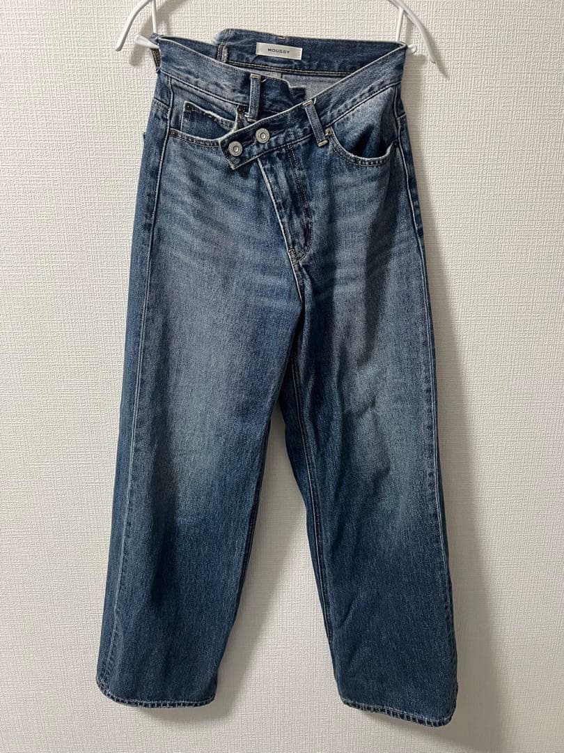 パンツ MOUSSY CROSS WAIST WIDE STRAIGHT D/BLU