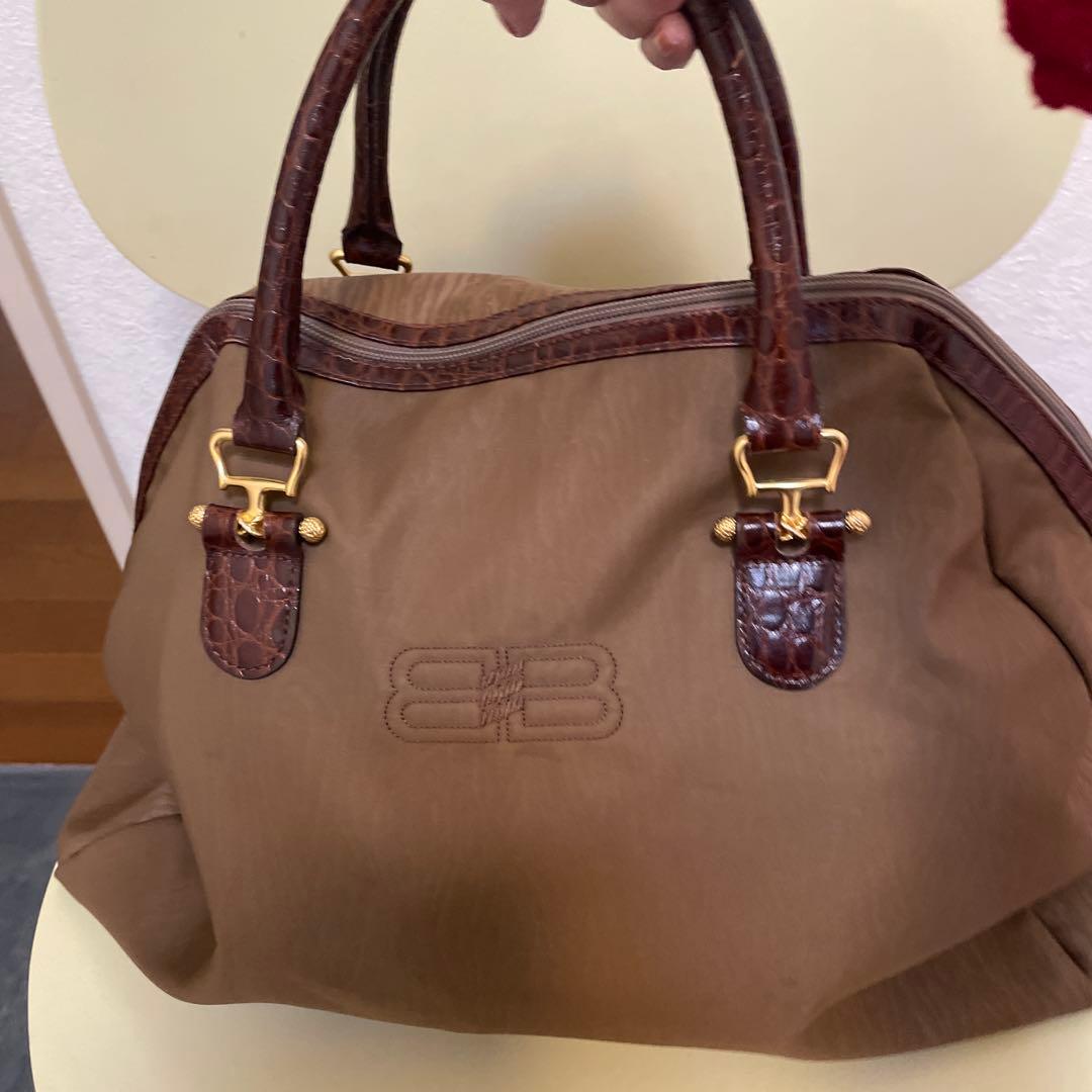 バレンシアガ　ブラウン ボストンバッグ ナイロン レザー